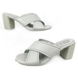 Naturalizer Rhythm Sandals Gray Faux Leather Slip On Strappy High Heels Shoes 12